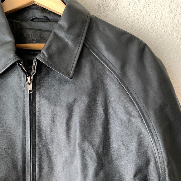 SADDLEBRED Black Leather Full-Zip Motorcycle Jacket - Picture 2 of 7
